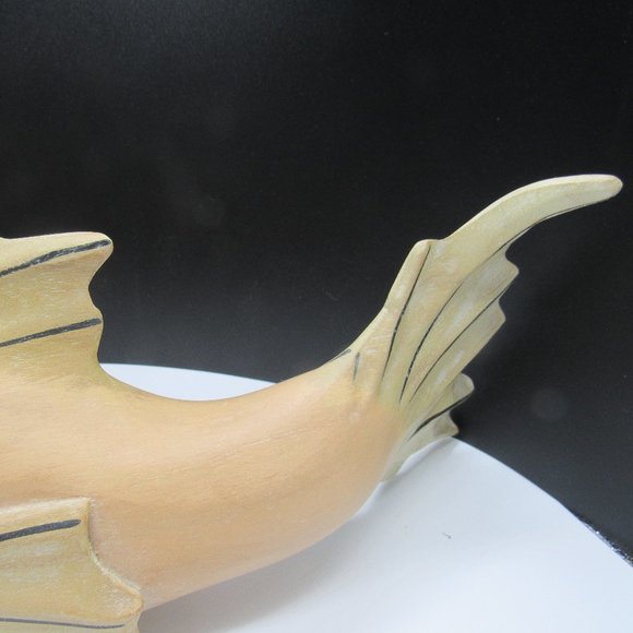 WOODEN FISH, HAND CARVED.  APPROX. 14 X 5 INCHES. - Picture 3 of 10